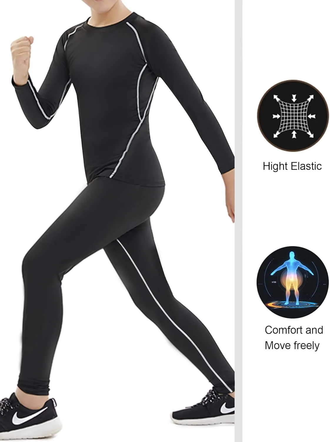 4 Pack Youth Boy’s Compression Pants Leggings Tights Athletic Base Layer Under Pants Gear for Football Sports