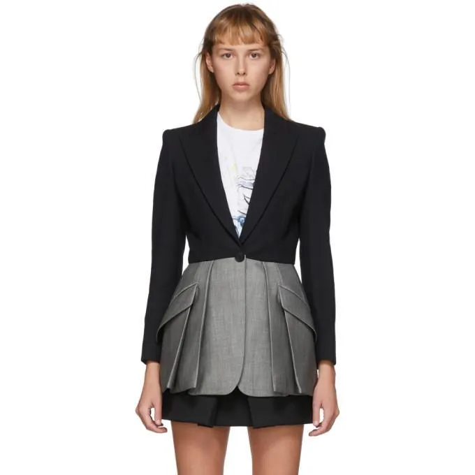 Alexander McQueen Black and Grey Colorblock Blazer