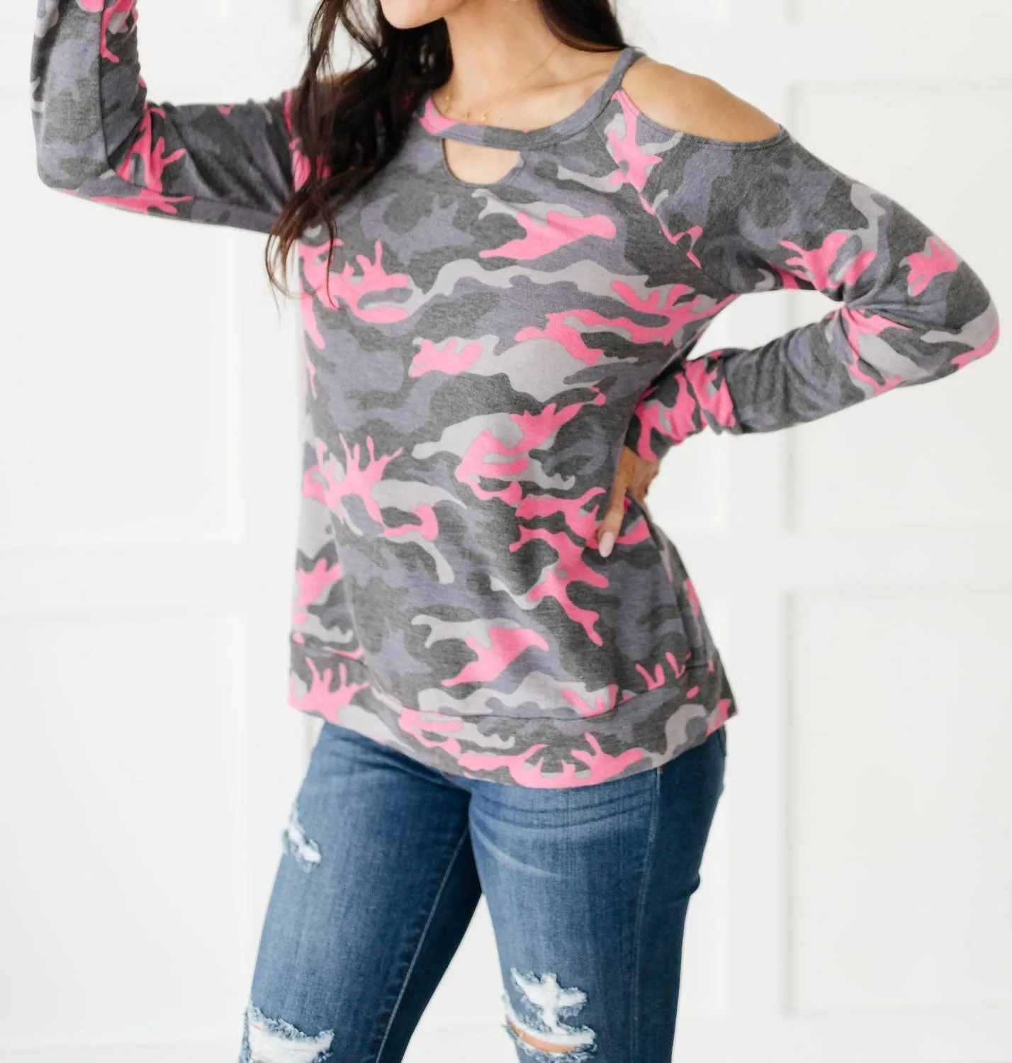 Andree By Unit - Hot Camo Cold Shoulder Top