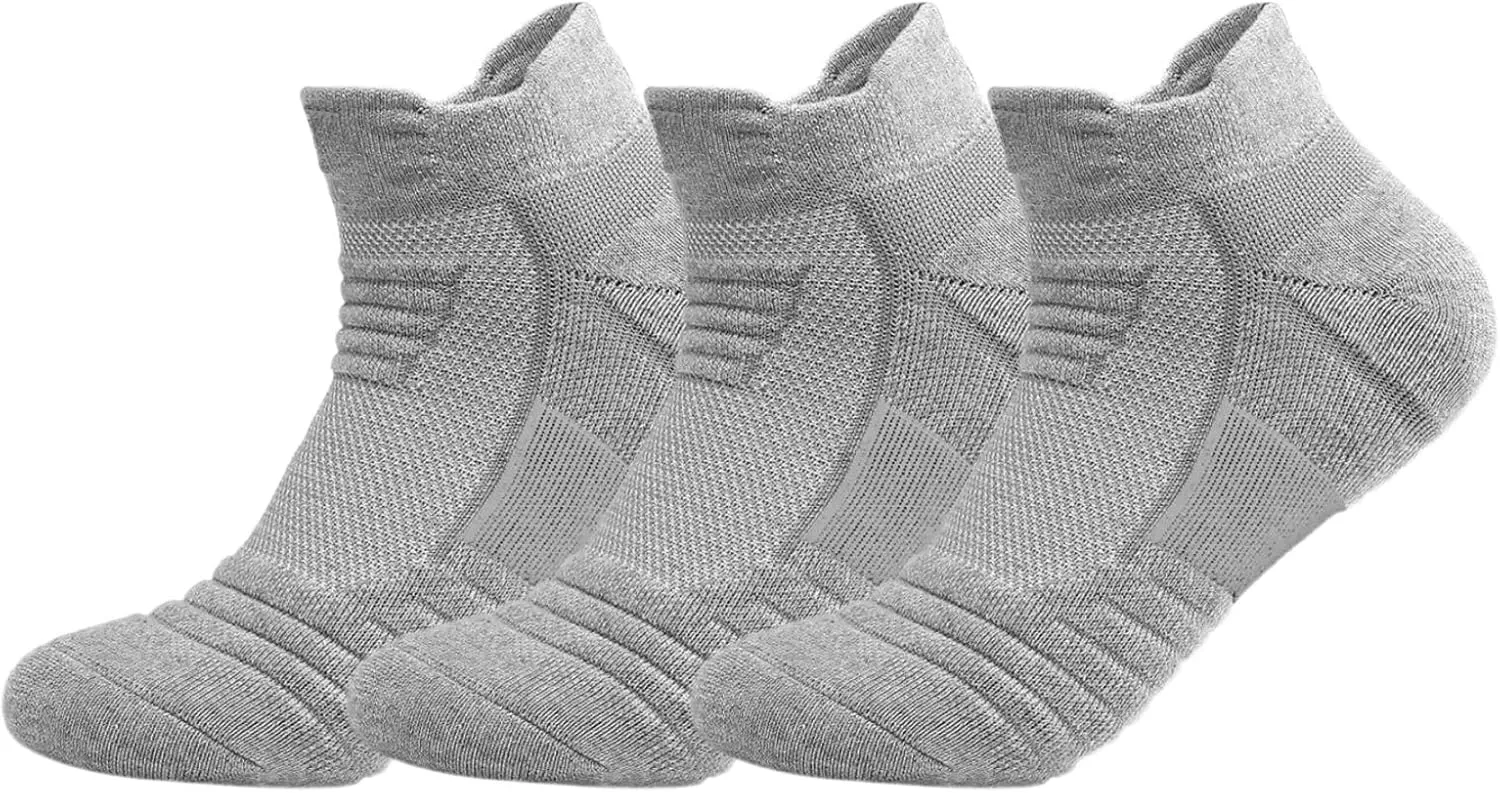 Athletic Running Ankle Socks, Compression Short Anti-slid Cushioned Breathable Low Cut Sports Socks for Men Women, 3 Pairs