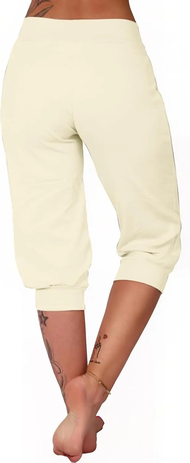 Capri Pants for Women High Waisted Drawstring Joggers Stretch Lightweight Casual Hiking Pant Capri with Pocket
