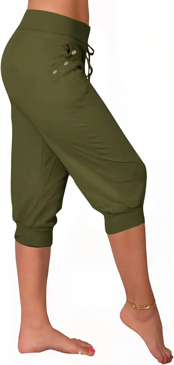 Capri Pants for Women High Waisted Drawstring Joggers Stretch Lightweight Casual Hiking Pant Capri with Pocket