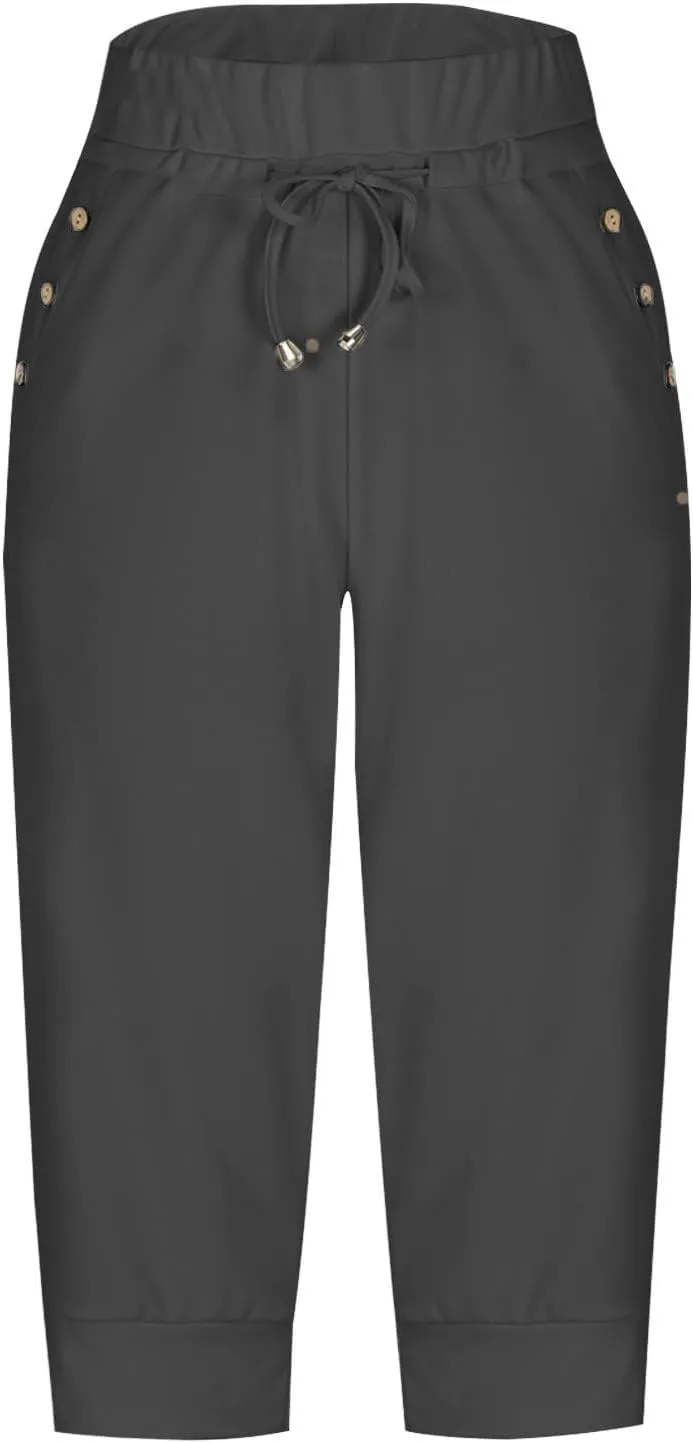 Capri Pants for Women High Waisted Drawstring Joggers Stretch Lightweight Casual Hiking Pant Capri with Pocket