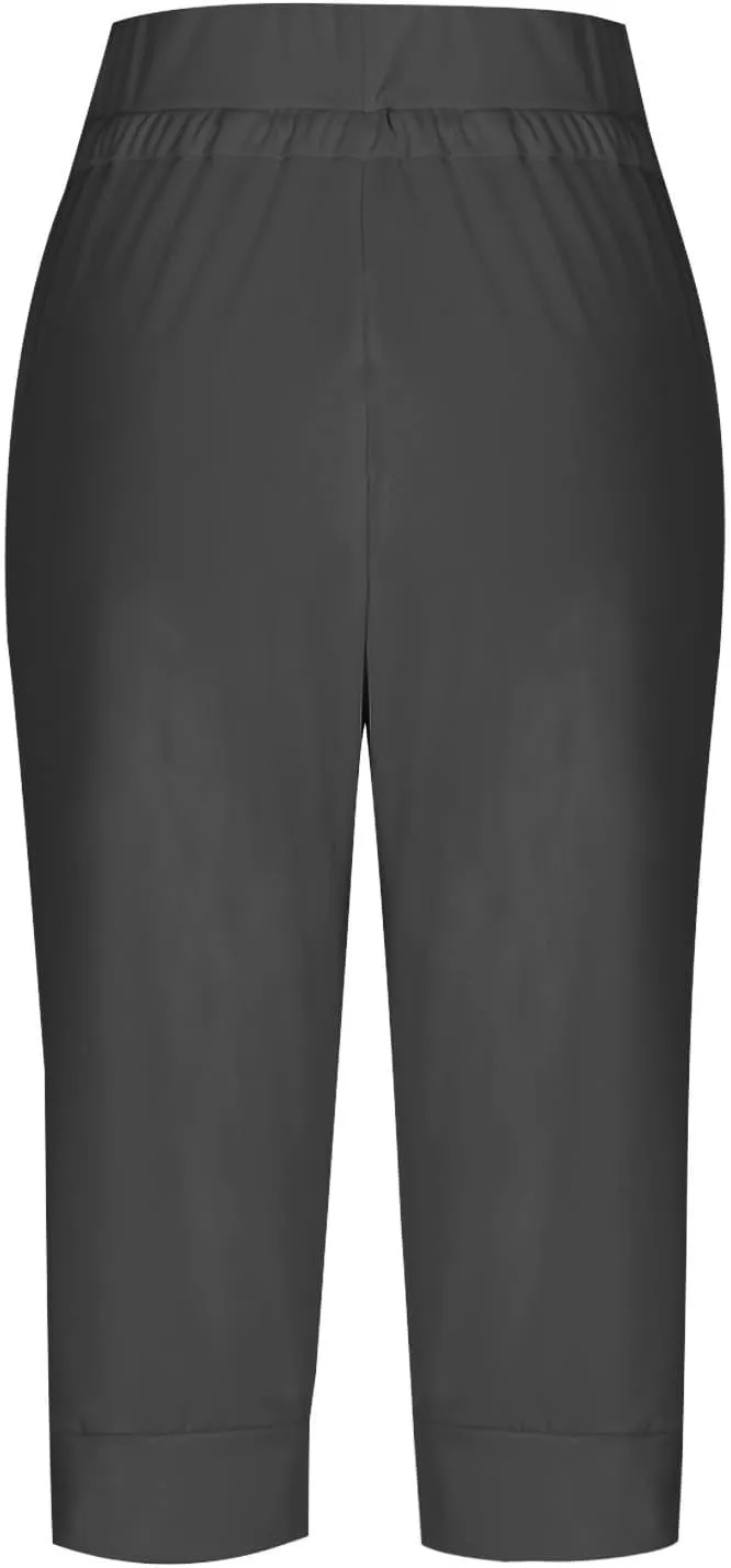 Capri Pants for Women High Waisted Drawstring Joggers Stretch Lightweight Casual Hiking Pant Capri with Pocket