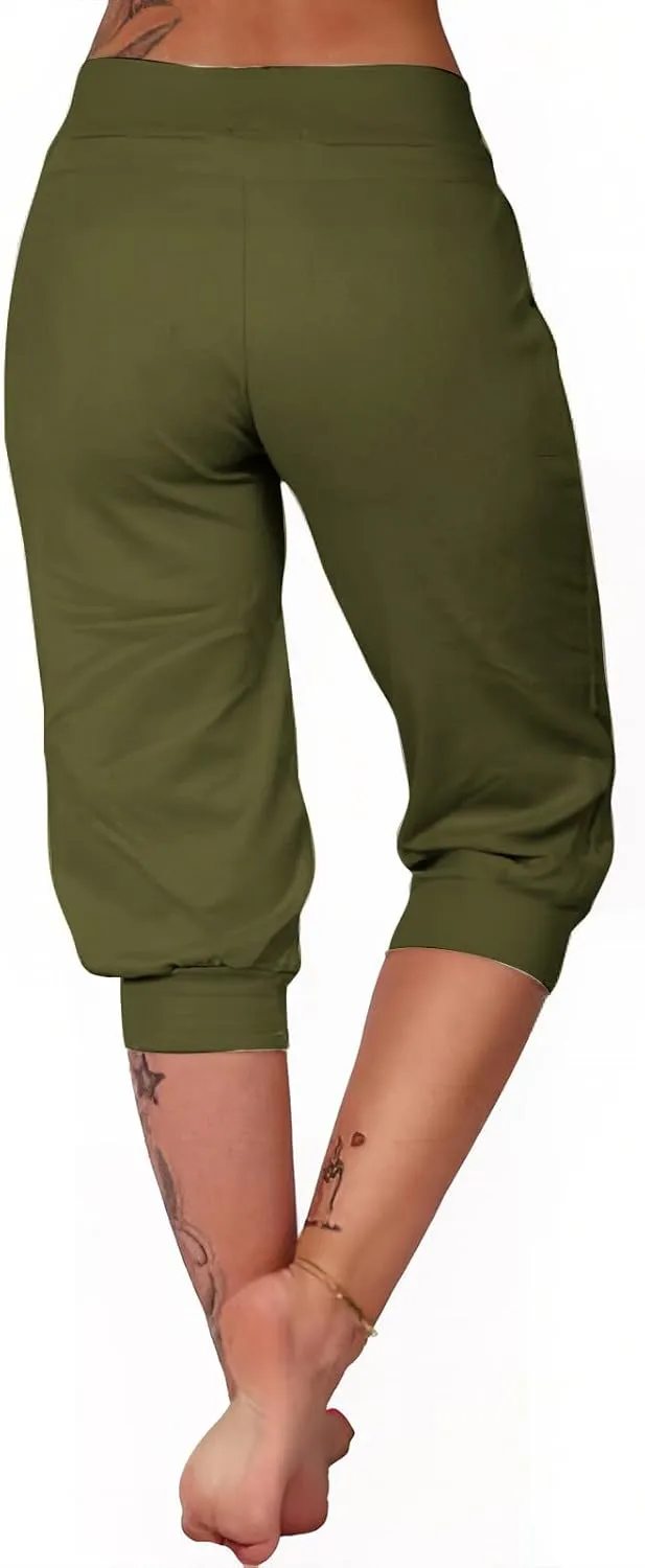 Capri Pants for Women High Waisted Drawstring Joggers Stretch Lightweight Casual Hiking Pant Capri with Pocket