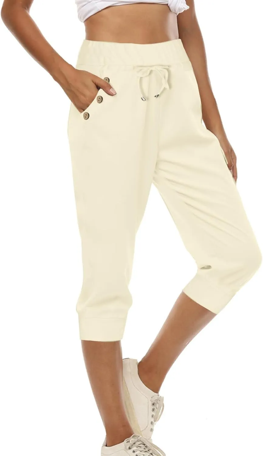 Capri Pants for Women High Waisted Drawstring Joggers Stretch Lightweight Casual Hiking Pant Capri with Pocket