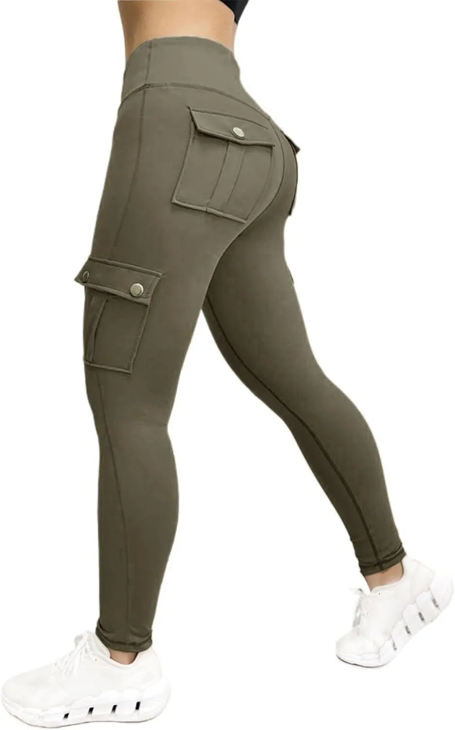 Cargo Leggings with Pockets for Women High Waist Workout Butt Lifting Tummy Control Leggings Running Gym Sports Pants