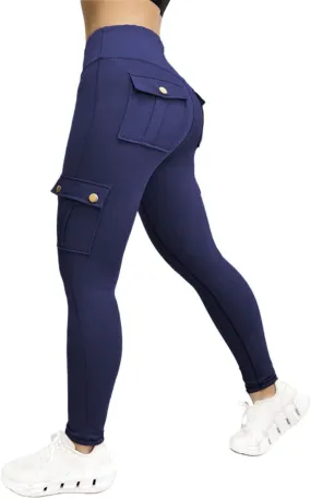 Cargo Leggings with Pockets for Women High Waist Workout Butt Lifting Tummy Control Leggings Running Gym Sports Pants