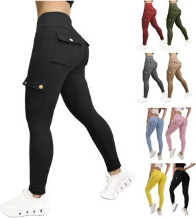 Cargo Leggings with Pockets for Women High Waist Workout Butt Lifting Tummy Control Leggings Running Gym Sports Pants