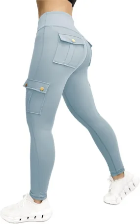 Cargo Leggings with Pockets for Women High Waist Workout Butt Lifting Tummy Control Leggings Running Gym Sports Pants
