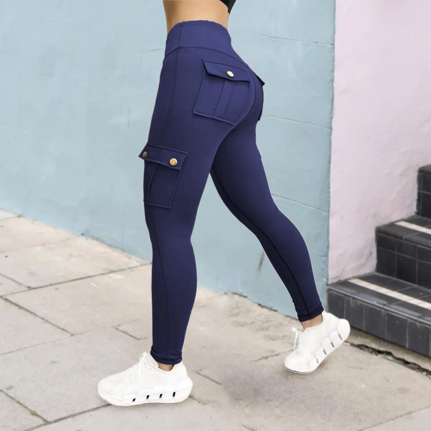 Cargo Leggings with Pockets for Women High Waist Workout Butt Lifting Tummy Control Leggings Running Gym Sports Pants