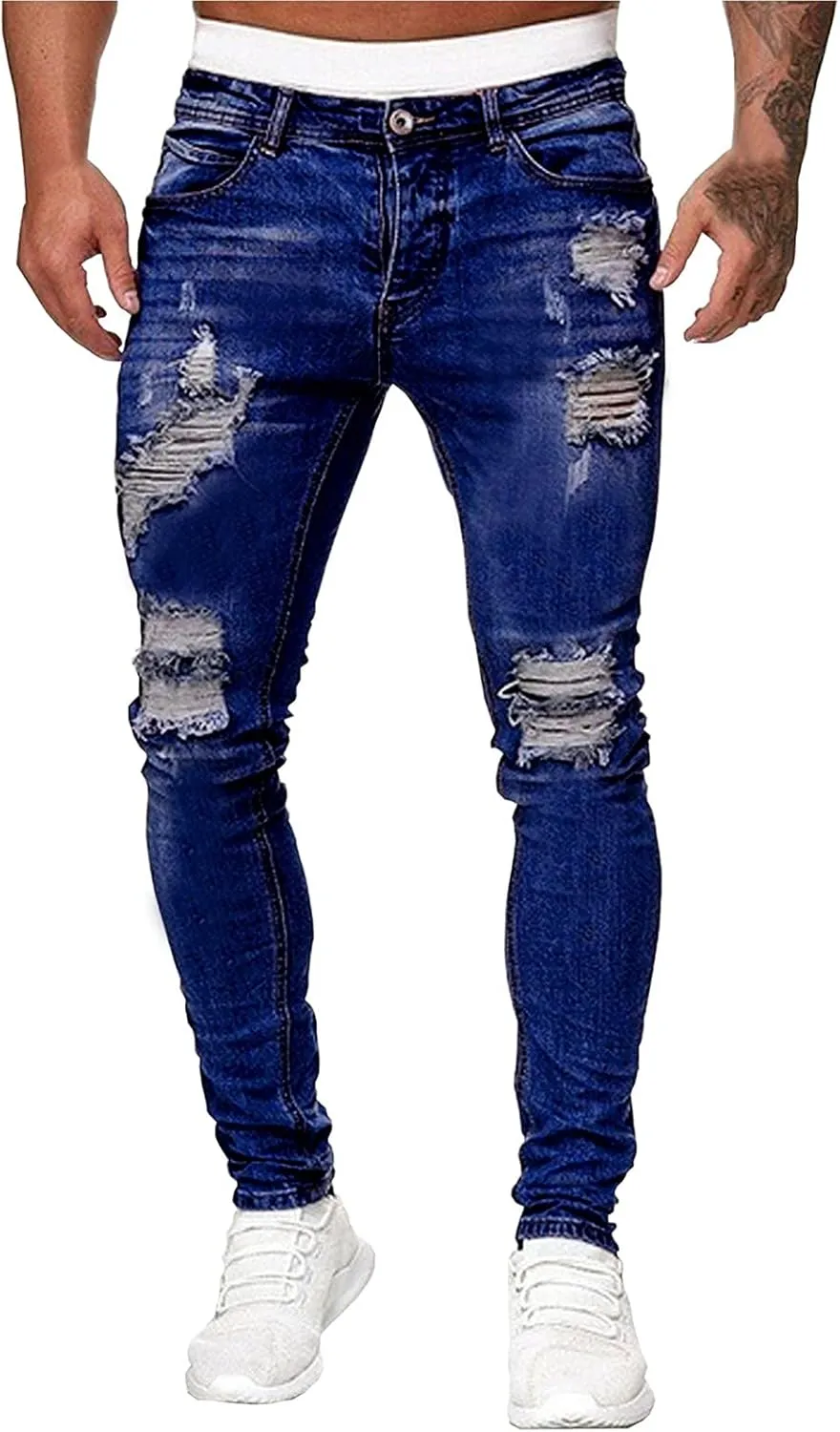Casual Trousers Gradient Ripped Jeans Men's Color Solid Frayed Washed Holes Men's pants Men Jeans Relaxed Fit