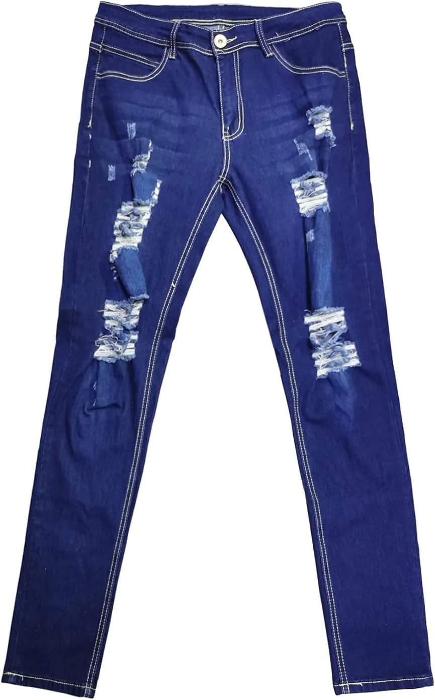 Casual Trousers Gradient Ripped Jeans Men's Color Solid Frayed Washed Holes Men's pants Men Jeans Relaxed Fit