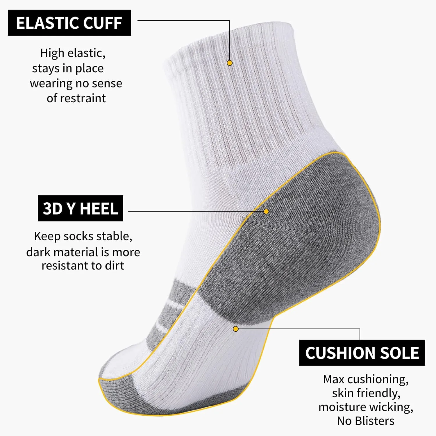 COOPLUS 8 Pairs Mens Cushion Ankle Socks, Athletic Running Performance Quarter Socks