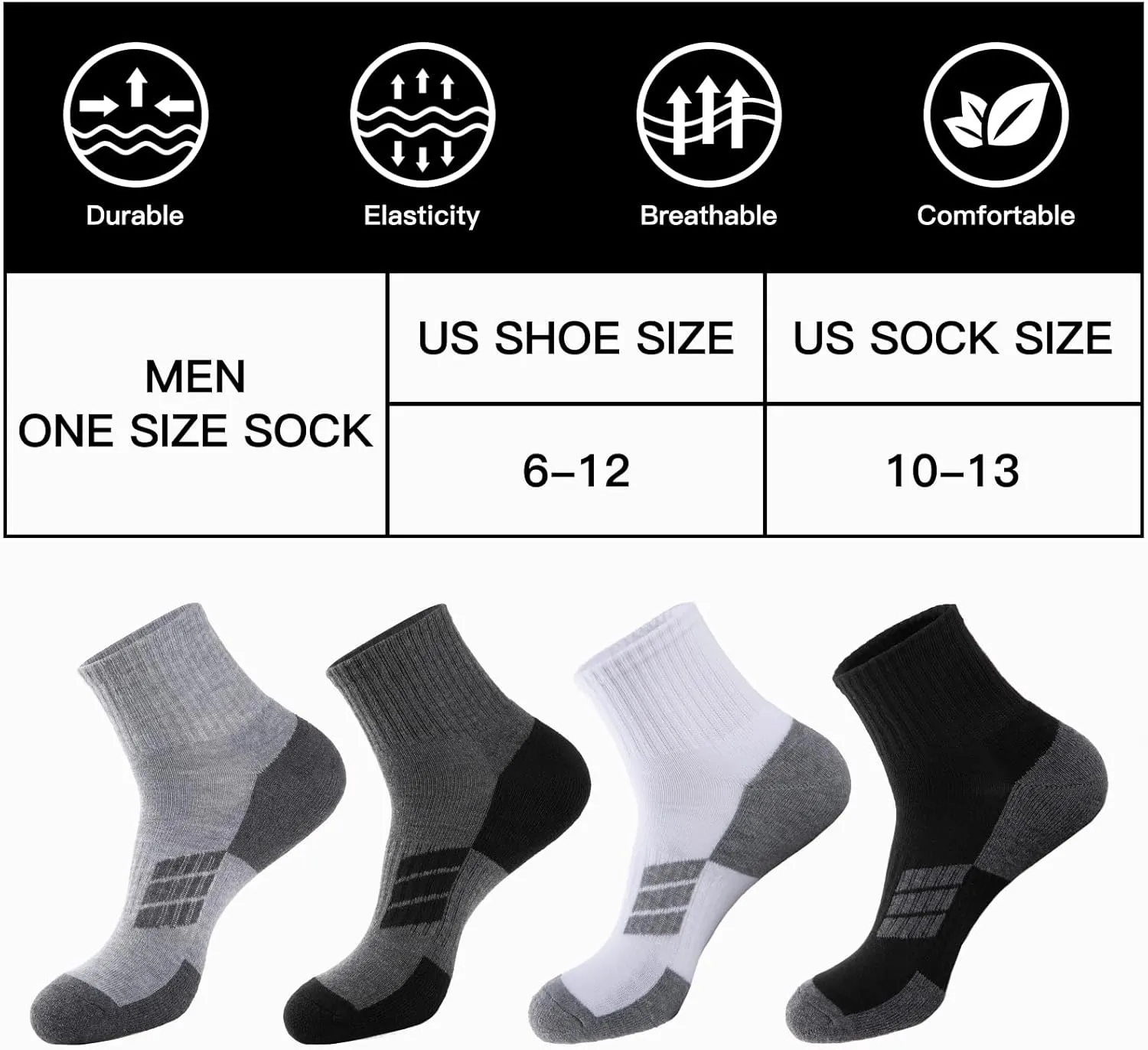 COOPLUS 8 Pairs Mens Cushion Ankle Socks, Athletic Running Performance Quarter Socks