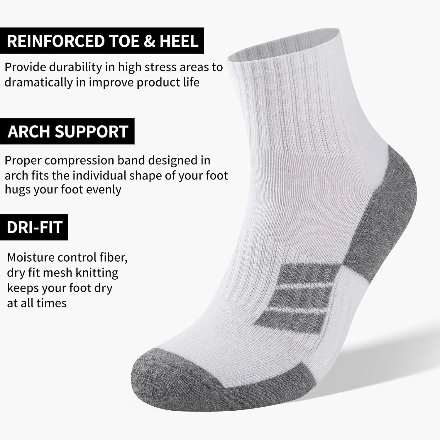 COOPLUS 8 Pairs Mens Cushion Ankle Socks, Athletic Running Performance Quarter Socks