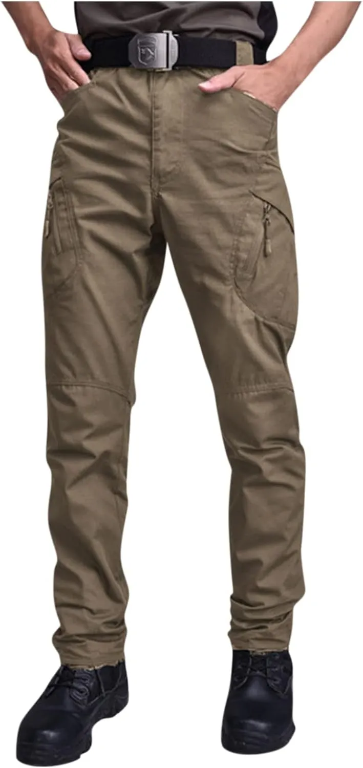 eoeioa Pants Mens Hiking Cargo Pants Multi Pocket Ripstop Stretch Waterproof Pants Solid Casual Outdoor Baggy Jogger