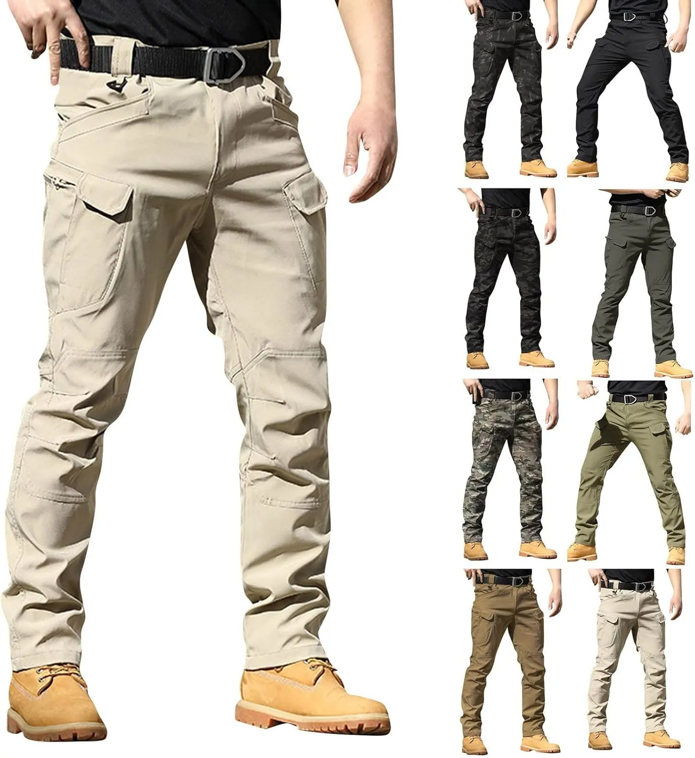eoeioa Pants Mens Hiking Cargo Pants Multi Pocket Ripstop Stretch Waterproof Pants Solid Casual Outdoor Baggy Jogger