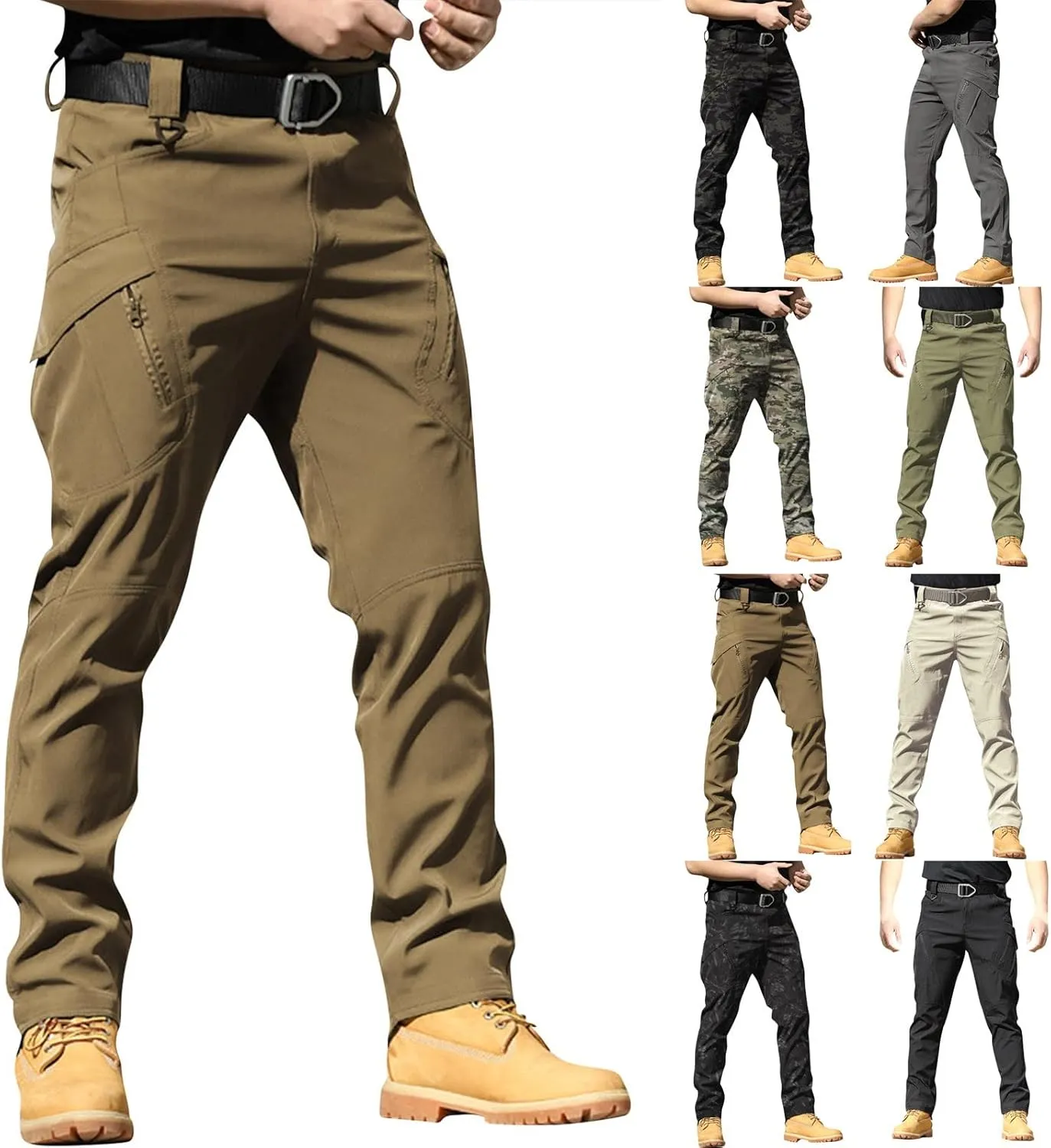 eoeioa Pants Mens Hiking Cargo Pants Multi Pocket Ripstop Stretch Waterproof Pants Solid Casual Outdoor Baggy Jogger