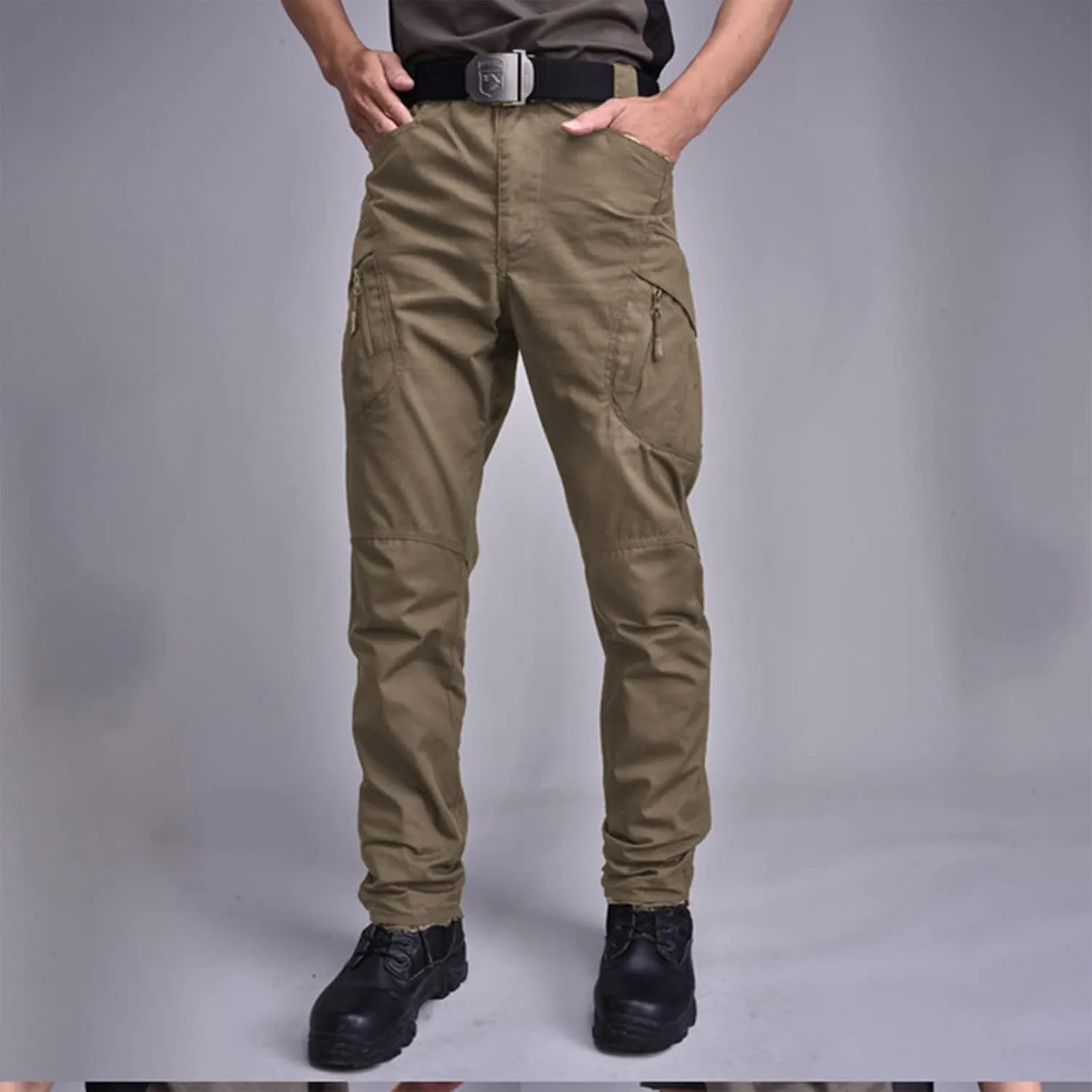 eoeioa Pants Mens Hiking Cargo Pants Multi Pocket Ripstop Stretch Waterproof Pants Solid Casual Outdoor Baggy Jogger