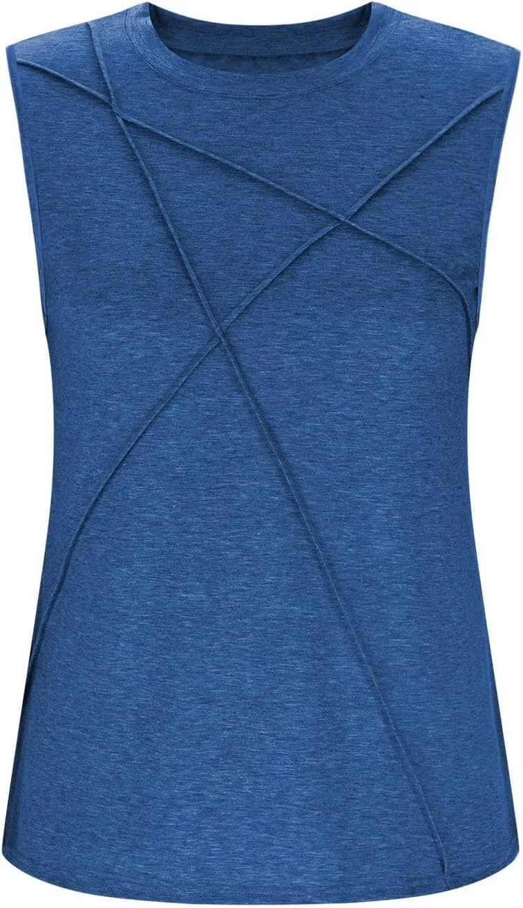 Funny Pleated Geometry Tank Tops Women Summer Sleeveless Crewneck Tunic T-Shirt Comfy Casual Loose Fit Beach Blouse