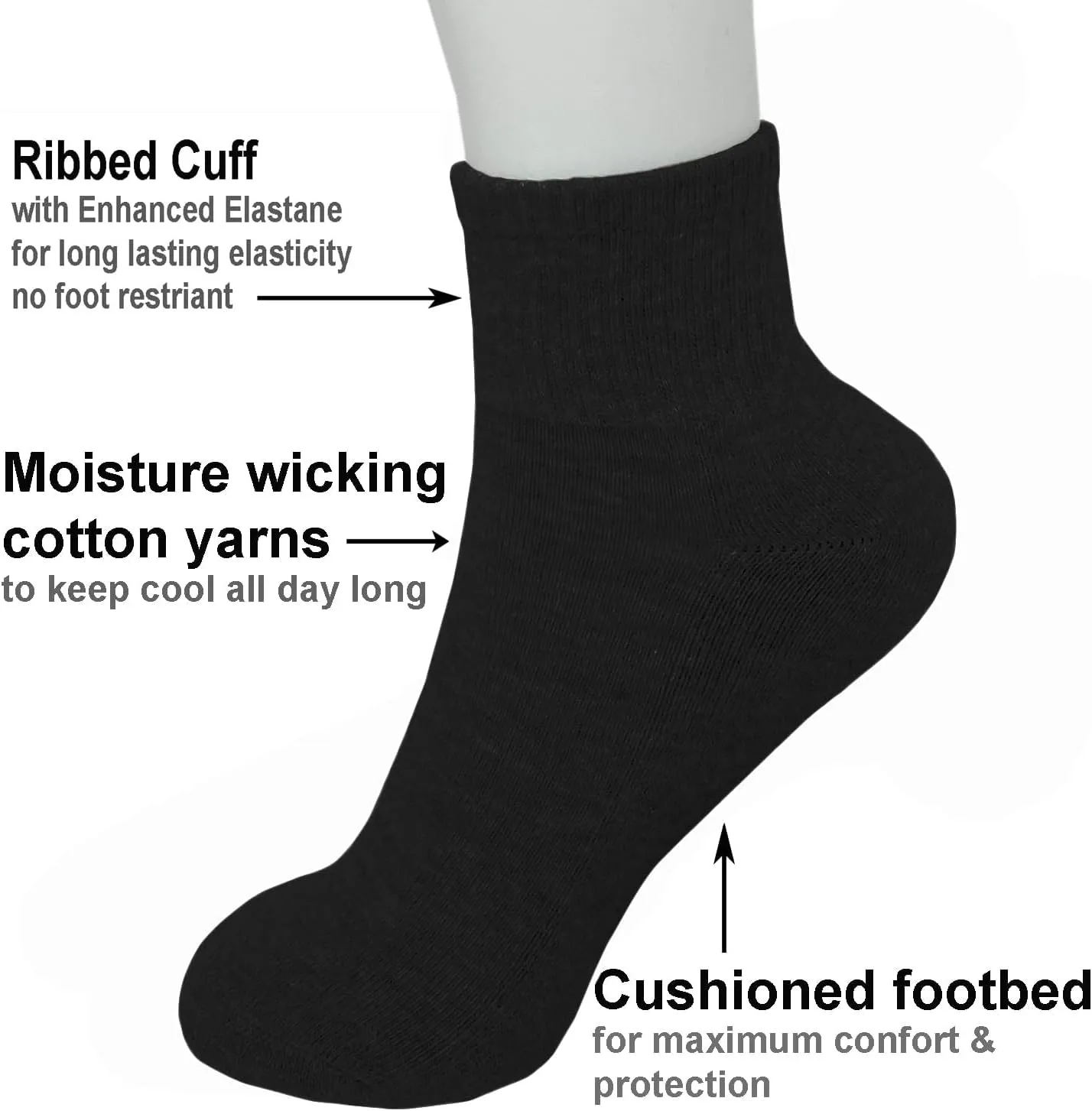 Glory Max 6 Pairs Women Ankle Socks Cotton Solid Color with Cushion for Athletic Running
