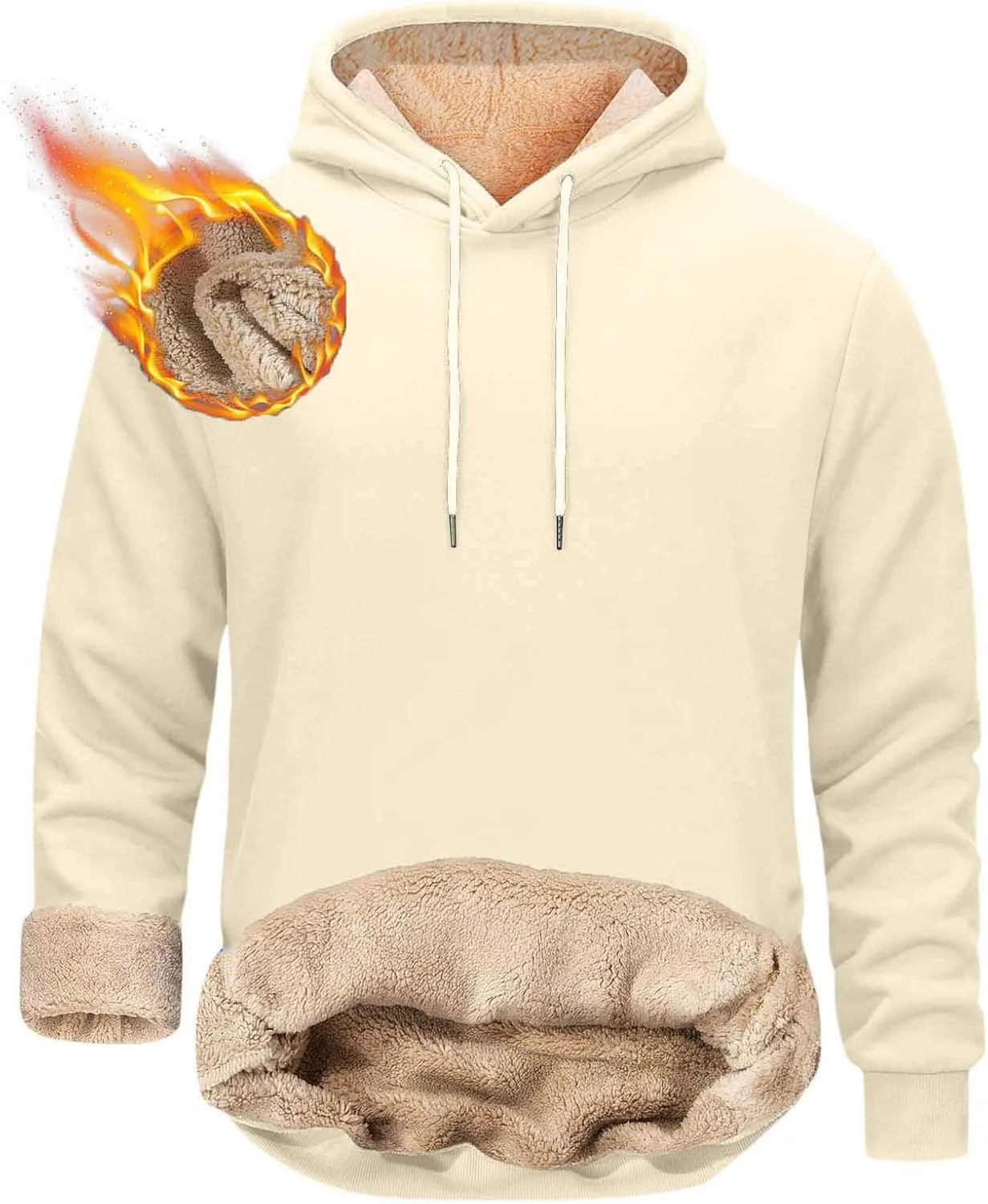 Hoodies for Men Long Sleeve Fashion Sherpa Fleece Lined Hoodies Winter Warm Thick Pullover Hooded Sweatshirt