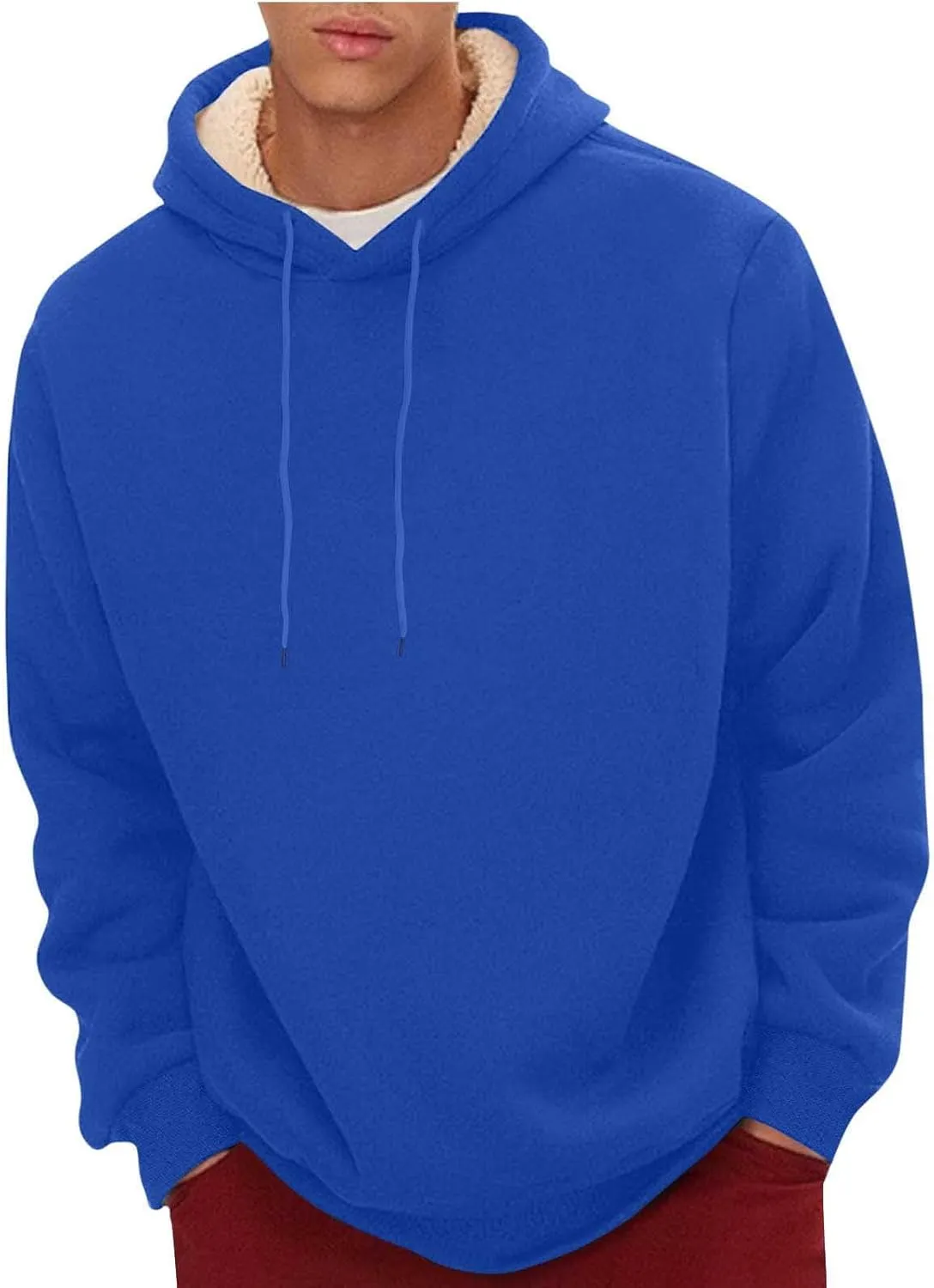 Hoodies for Men Long Sleeve Fashion Sherpa Fleece Lined Hoodies Winter Warm Thick Pullover Hooded Sweatshirt
