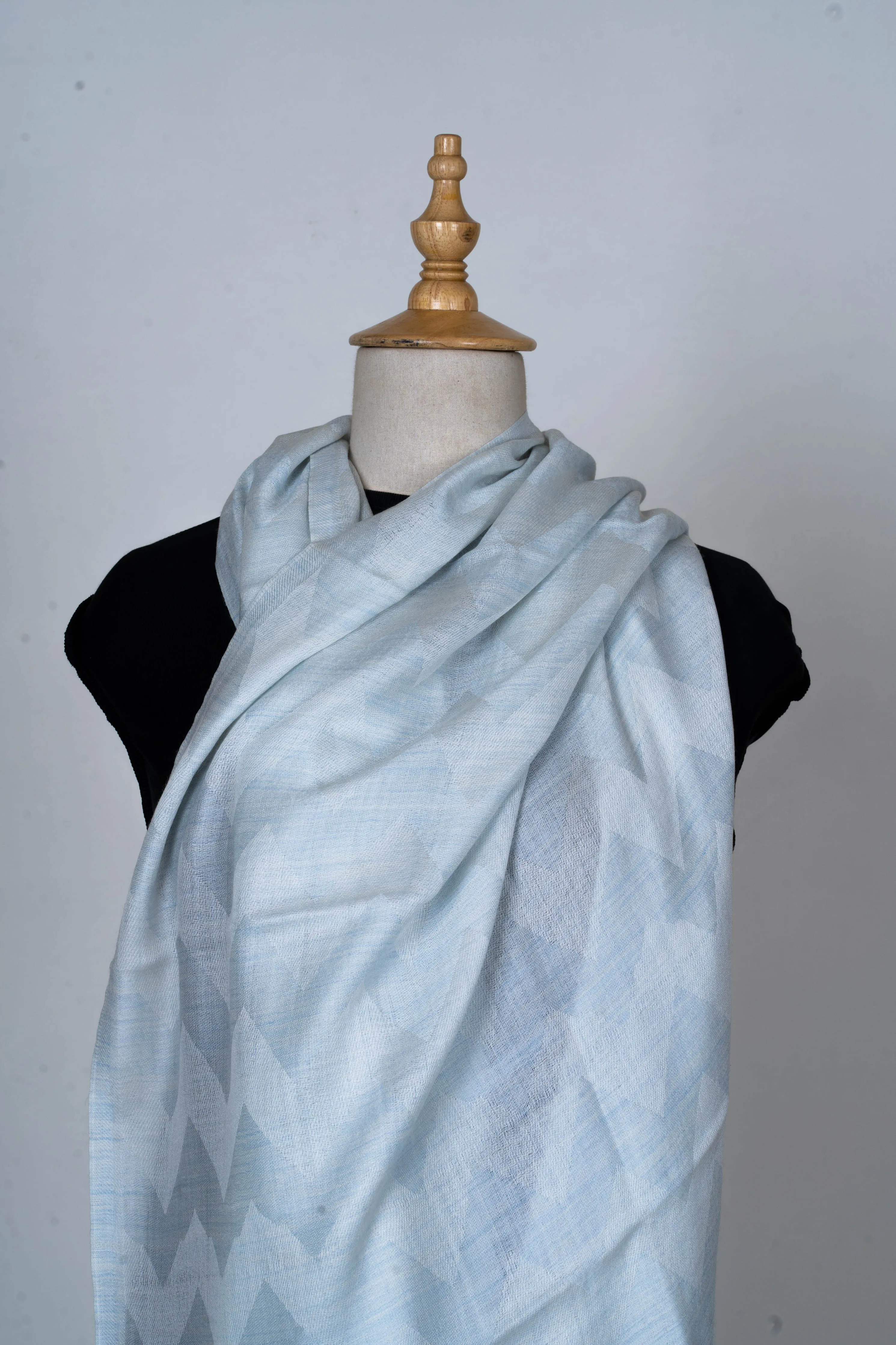 Icy Elegance: Plain Merino Wool Scarf in Soft Pastel Blue