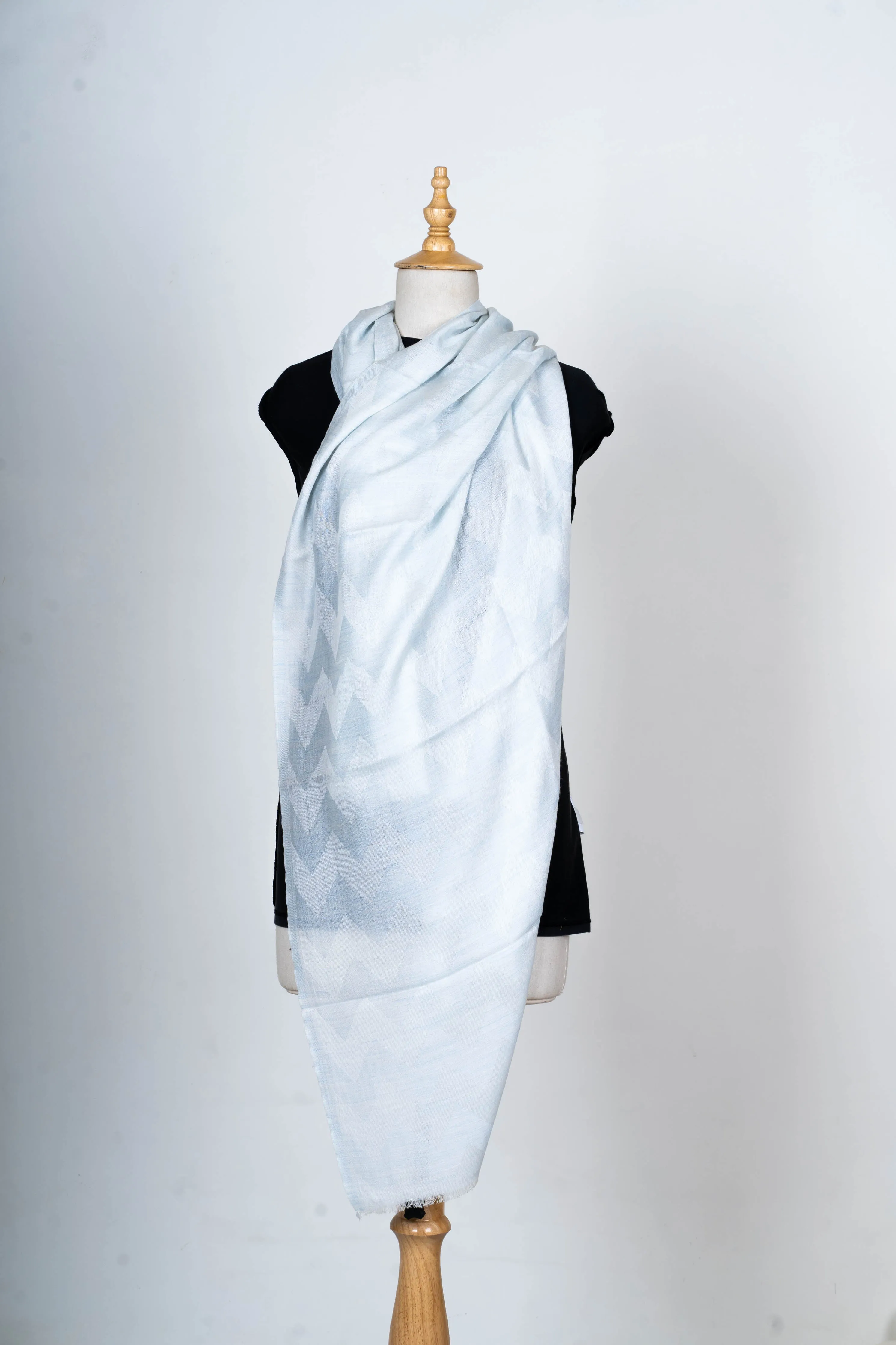 Icy Elegance: Plain Merino Wool Scarf in Soft Pastel Blue