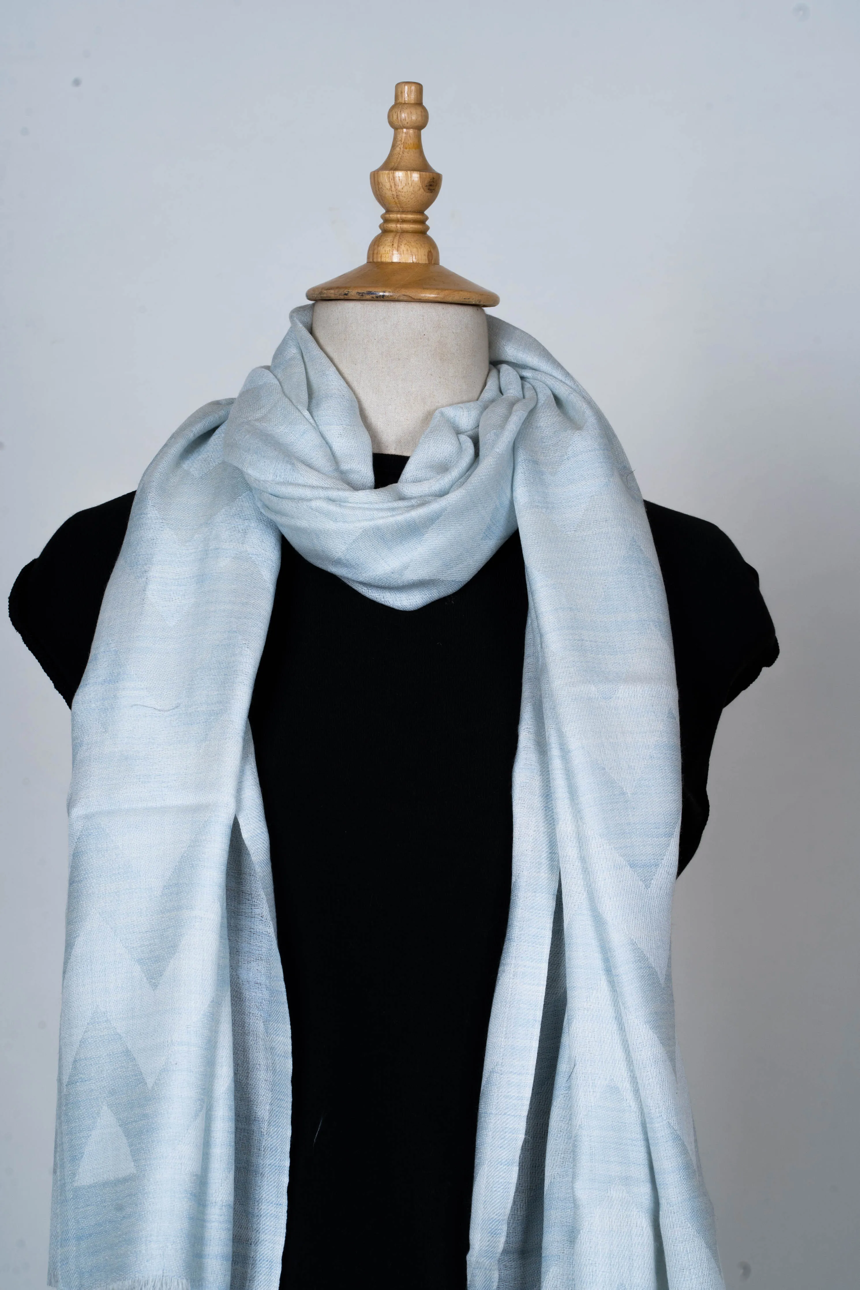 Icy Elegance: Plain Merino Wool Scarf in Soft Pastel Blue