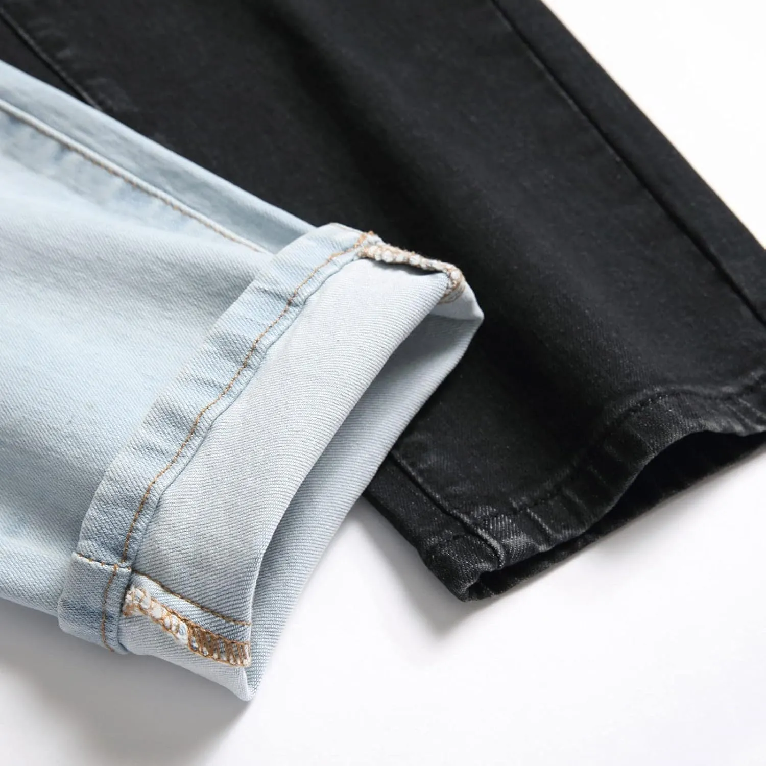 Jeans Pants Skinny Street Straight Fashion Patchwork Hip Hop Denim with Pockets Stretch Men Jeans Relaxed Fit