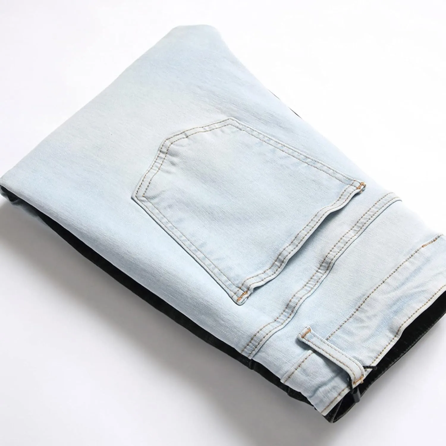 Jeans Pants Skinny Street Straight Fashion Patchwork Hip Hop Denim with Pockets Stretch Men Jeans Relaxed Fit