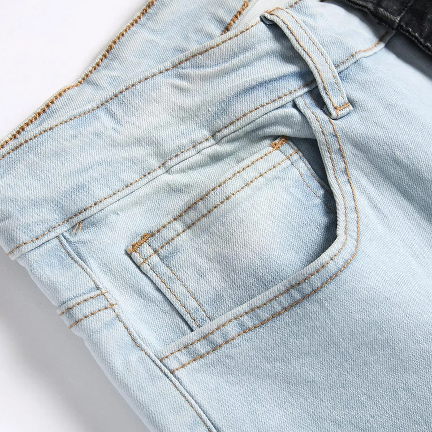 Jeans Pants Skinny Street Straight Fashion Patchwork Hip Hop Denim with Pockets Stretch Men Jeans Relaxed Fit
