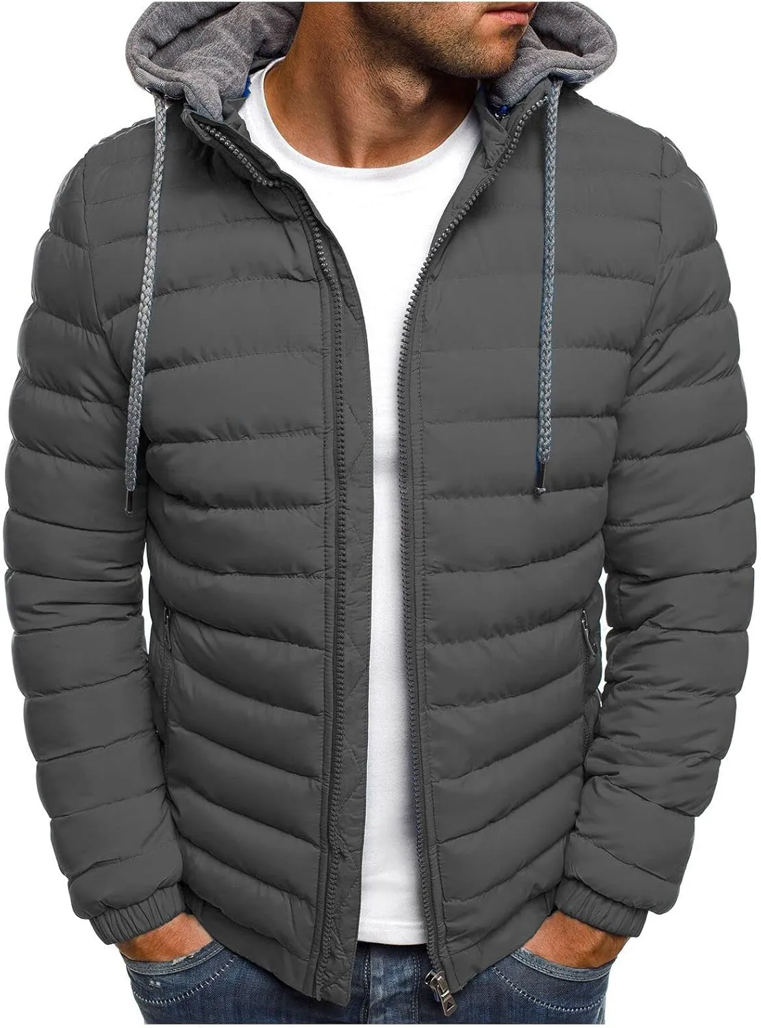 JIEMUXIU Mens Winter Warm Jackets Lightweight Puffer Jackets Zip up Padded Coat Packable Down Jacket Quilted Insulated Jacket