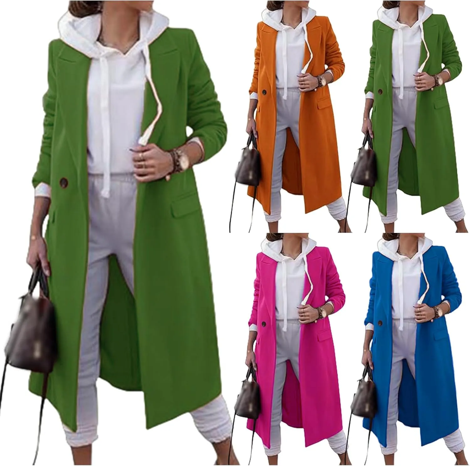 Kubbon Women's Double Breasted Pea Coat Lightweight Lapel Wool Blend Business Trench Jacket Elegant Work Office Outwear