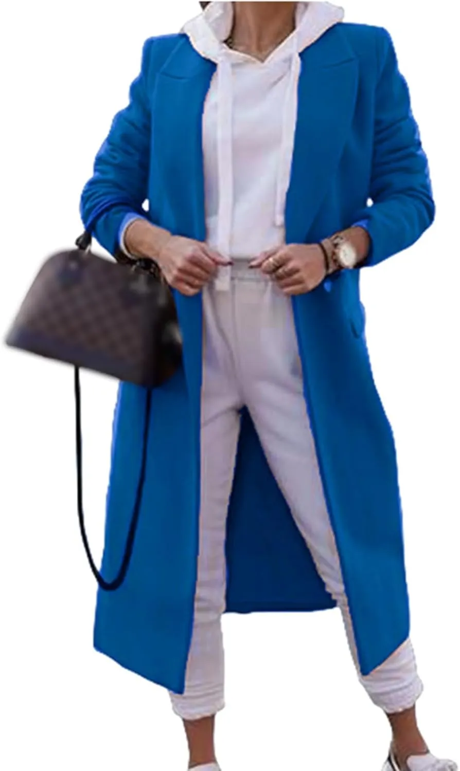 Kubbon Women's Double Breasted Pea Coat Lightweight Lapel Wool Blend Business Trench Jacket Elegant Work Office Outwear