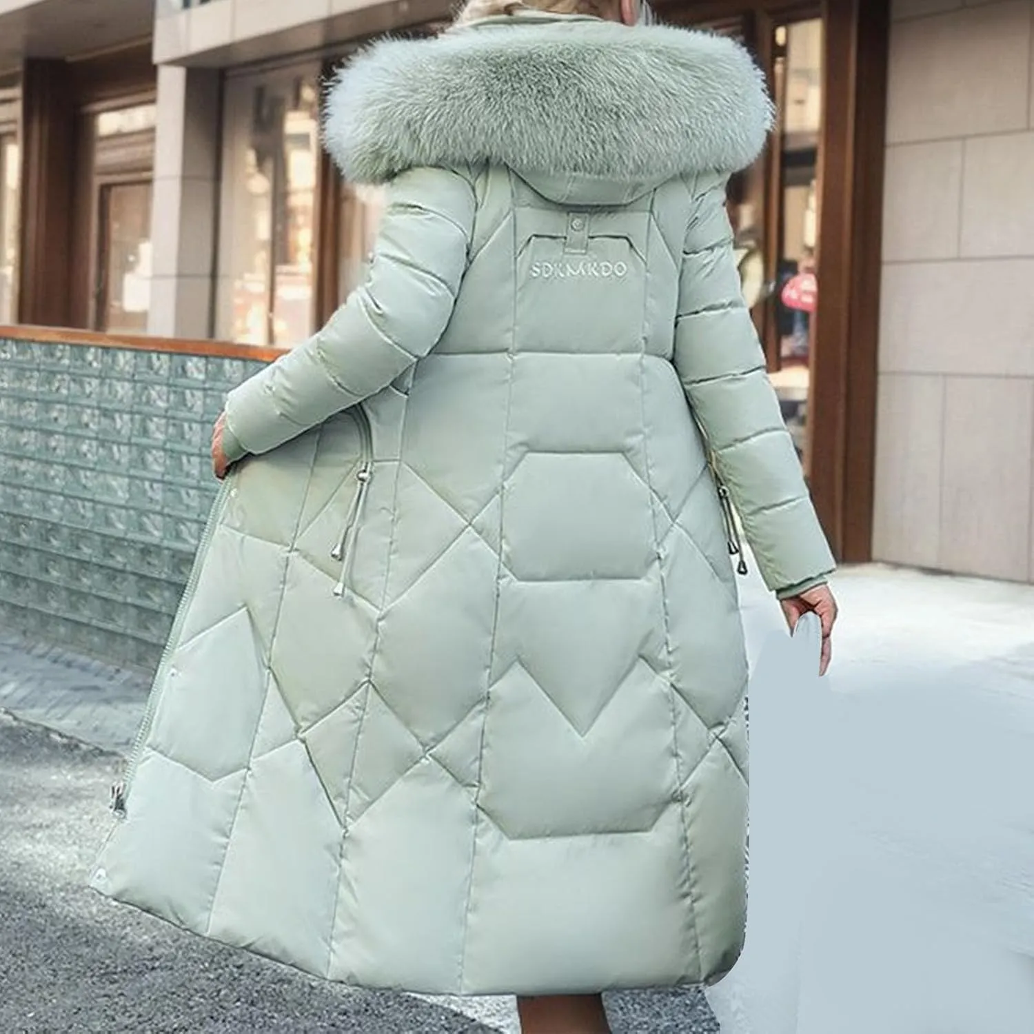 Long Winter Coats for Women with Fur Hood, Heavyweight Full Length Maxi Puffer Long Coat Quilted Outerwear