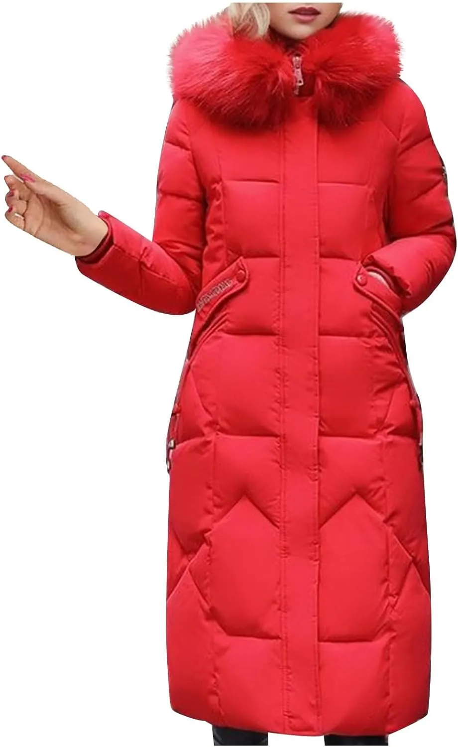 Long Winter Coats for Women with Fur Hood, Heavyweight Full Length Maxi Puffer Long Coat Quilted Outerwear