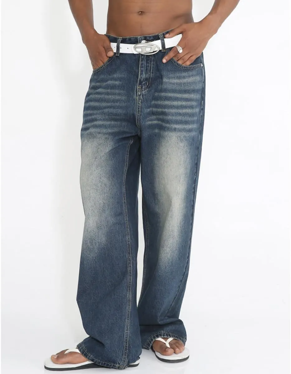 Loose Fit Jeans for Men Stretch High Waist Straight Casual Relaxed Washed Jeans