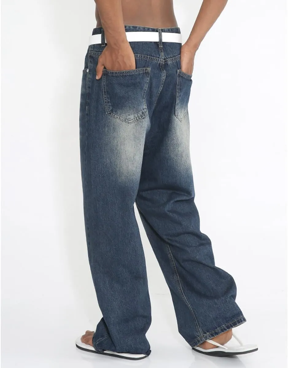 Loose Fit Jeans for Men Stretch High Waist Straight Casual Relaxed Washed Jeans