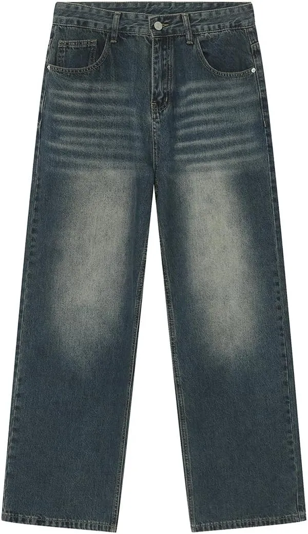 Loose Fit Jeans for Men Stretch High Waist Straight Casual Relaxed Washed Jeans