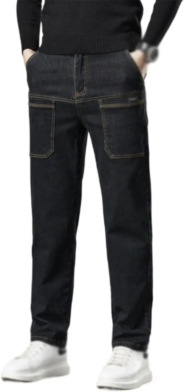 Mecutie Jeans, Men High Stretch Multi-Pocket Durable Cargo Pants, Men's Relaxed Fit Cargo Jeans