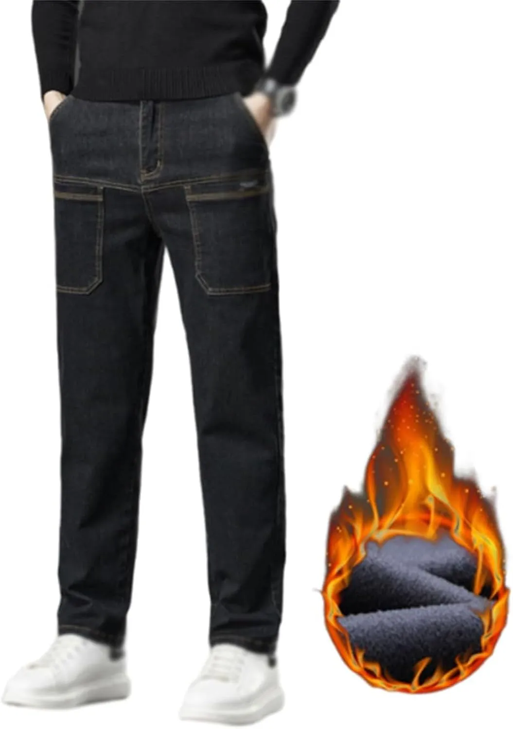 Mecutie Jeans, Men High Stretch Multi-Pocket Durable Cargo Pants, Men's Relaxed Fit Cargo Jeans