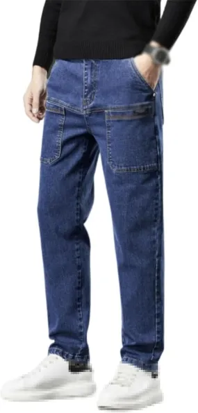 Mecutie Jeans, Men High Stretch Multi-Pocket Durable Cargo Pants, Men's Relaxed Fit Cargo Jeans