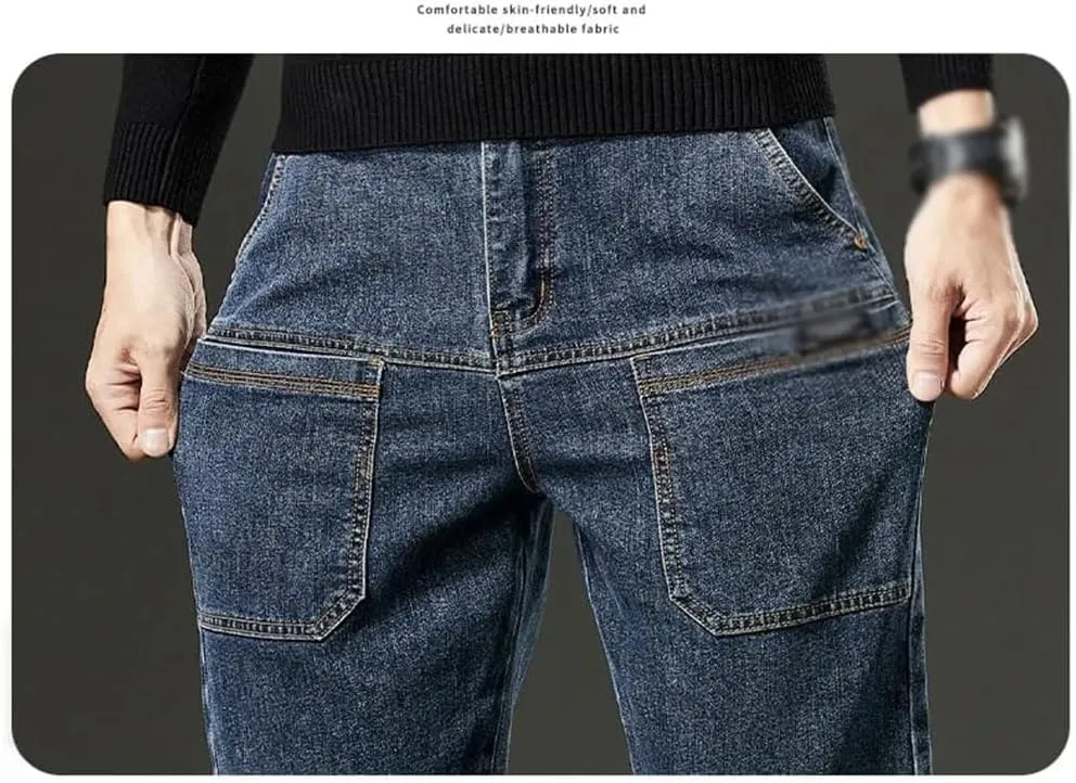 Mecutie Jeans, Men High Stretch Multi-Pocket Durable Cargo Pants, Men's Relaxed Fit Cargo Jeans