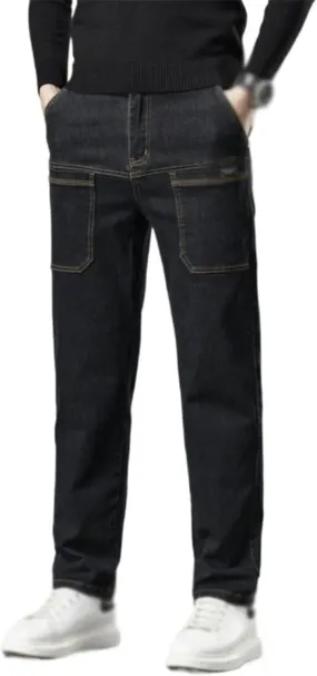 Mecutie Jeans, Men High Stretch Multi-Pocket Durable Cargo Pants, Men's Relaxed Fit Cargo Jeans