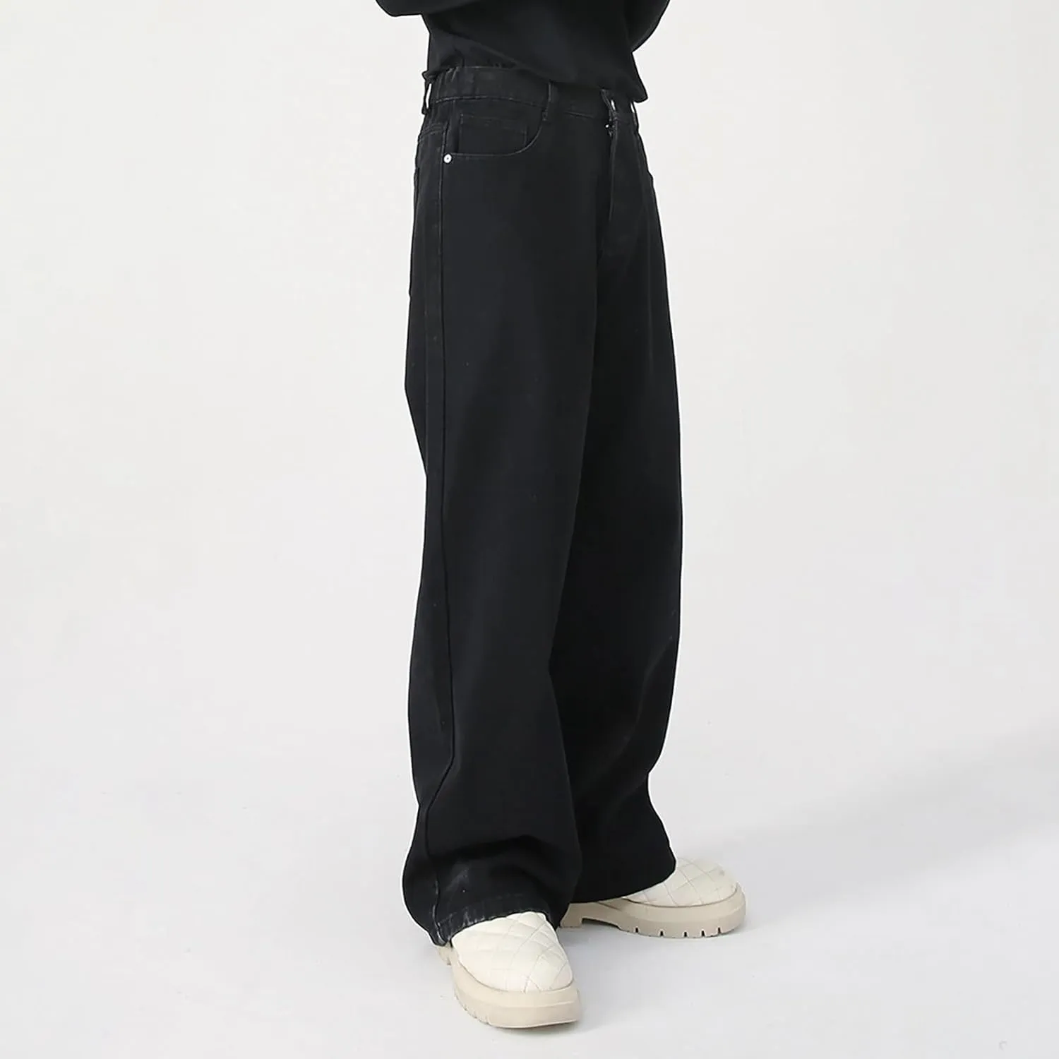 Men's Elastic Waist Relaxed Fit Jeans Straight Leg Stretch Comfort Denim Jeans for Men Star Boy