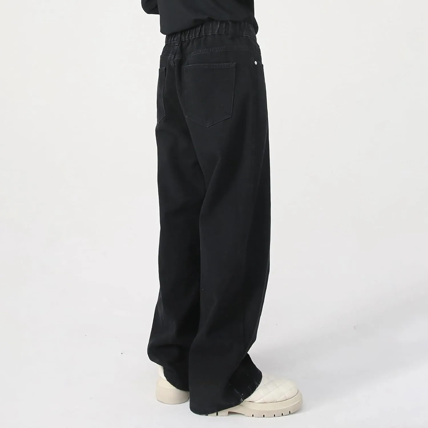 Men's Elastic Waist Relaxed Fit Jeans Straight Leg Stretch Comfort Denim Jeans for Men Star Boy
