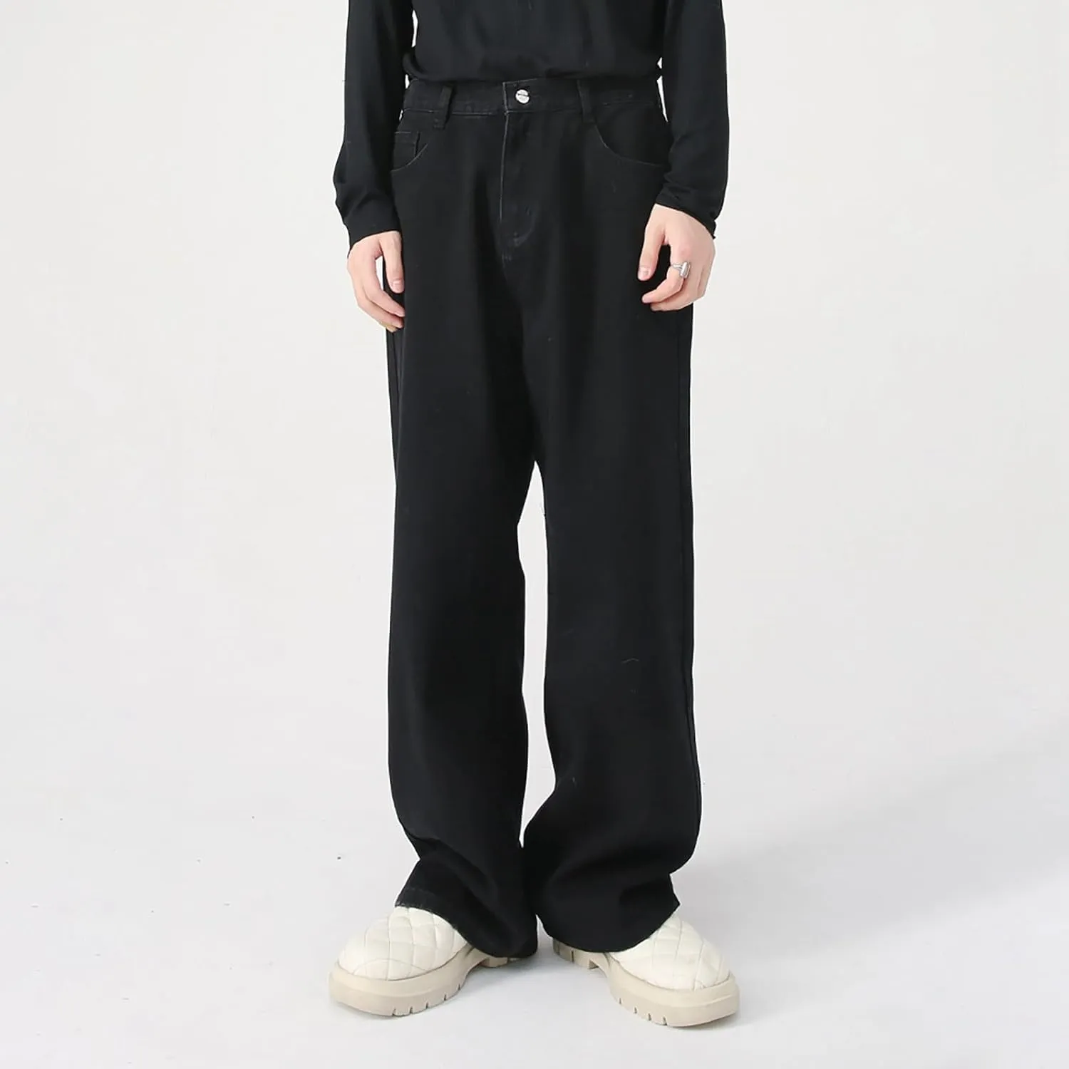 Men's Elastic Waist Relaxed Fit Jeans Straight Leg Stretch Comfort Denim Jeans for Men Star Boy